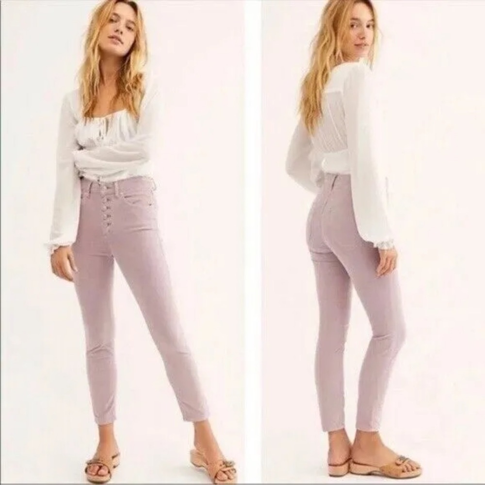 Free People High-Rise Button-Front Skinny Pants in Dusty Pink